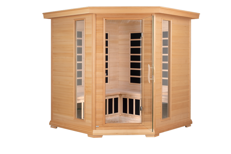Blisspod, Vienna, Corner Far Infrared Sauna Canadian Hemlock Ultra Low EMF, 12 Heaters, 4-5 Persons