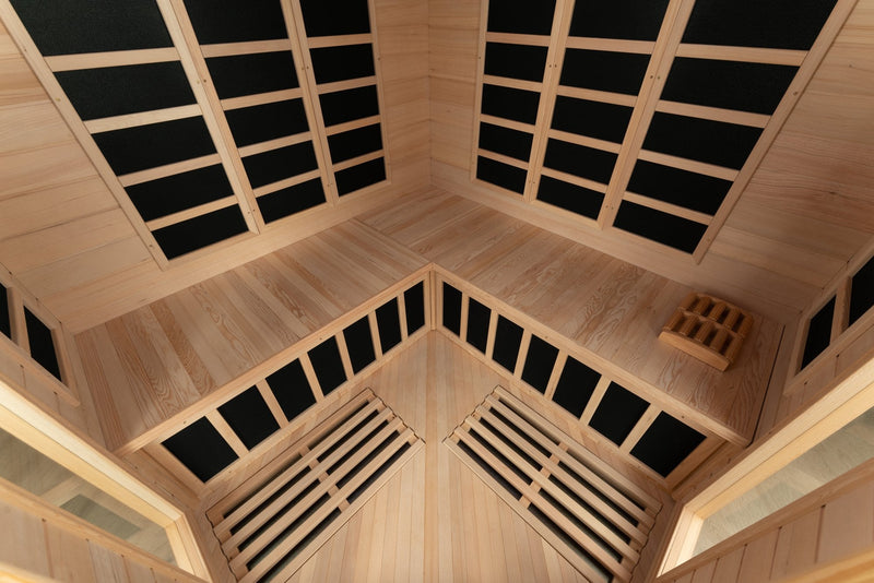 Blisspod, Vienna, Corner Far Infrared Sauna Canadian Hemlock Ultra Low EMF, 12 Heaters, 4-5 Persons