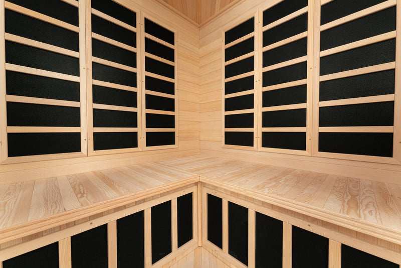 Blisspod, Vienna, Corner Far Infrared Sauna Canadian Hemlock Ultra Low EMF, 12 Heaters, 4-5 Persons