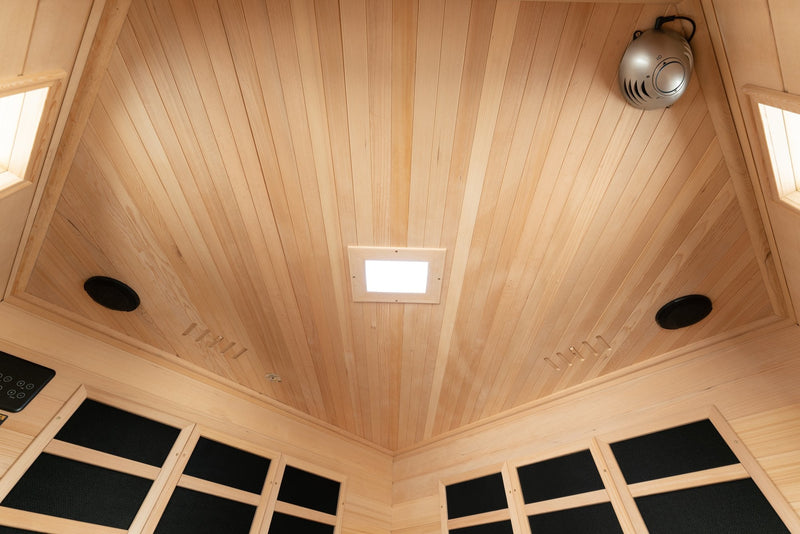 Blisspod, Vienna, Corner Far Infrared Sauna Canadian Hemlock Ultra Low EMF, 12 Heaters, 4-5 Persons