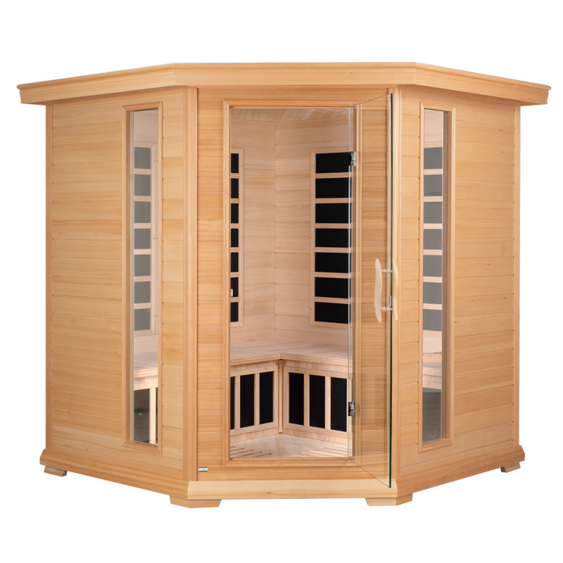Blisspod, Vienna, Corner Far Infrared Sauna Canadian Hemlock Ultra Low EMF, 12 Heaters, 4-5 Persons