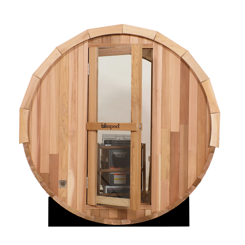 Blisspod | Prague | Canadian Red Cedar Outdoor Steam Barell Sauna | Full Glass Back