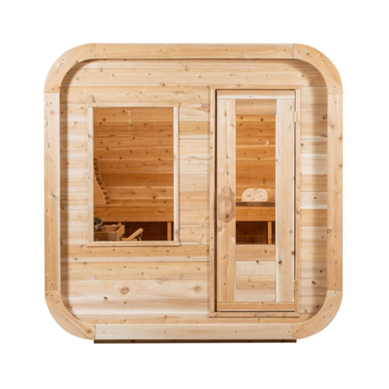Dundalk Leisurecraft 4-Person Canadian Timber Luna Cube Sauna With Sloped Roof And Front Window