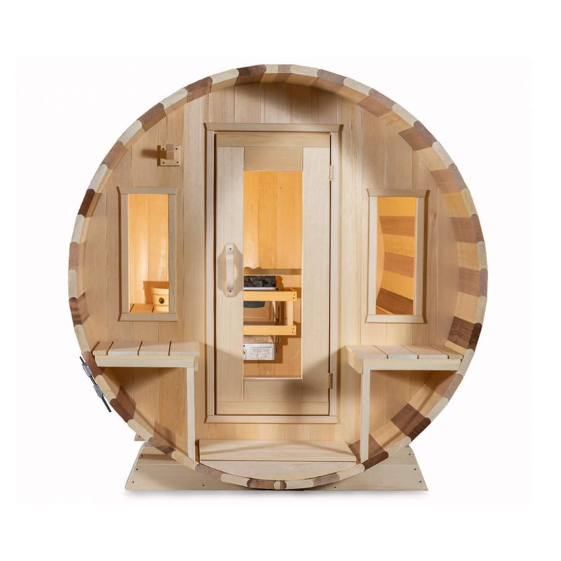 Dundalk Leisurecraft 6-Person Canadian Timber Tranquility Barrel Sauna With Front Porch
