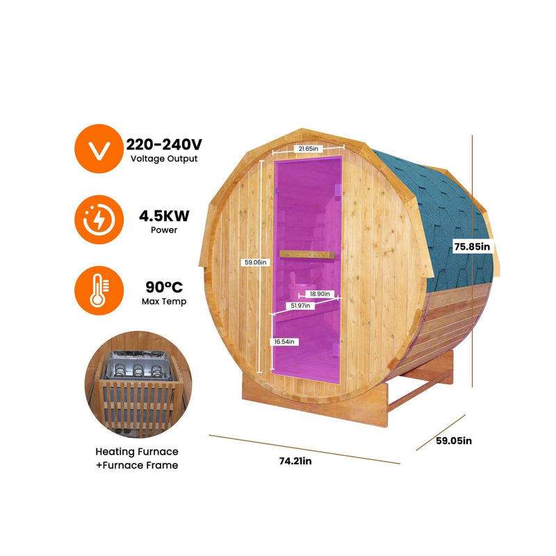 Thermora Ignite Large Premium American White Oak Outdoor Wooden Barrel Sauna With 4.5KW Sauna Heater
