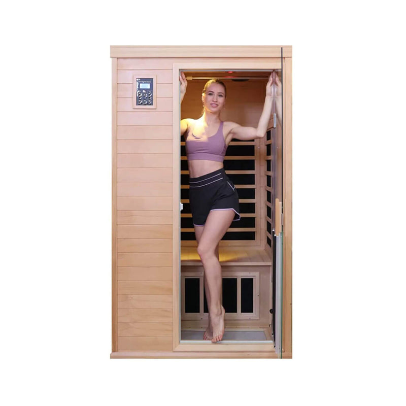 Thermora Ivara Luxury 2-Person Hemlock Wood FAR Infrared Sauna Room W/ Glass Door, 1750W