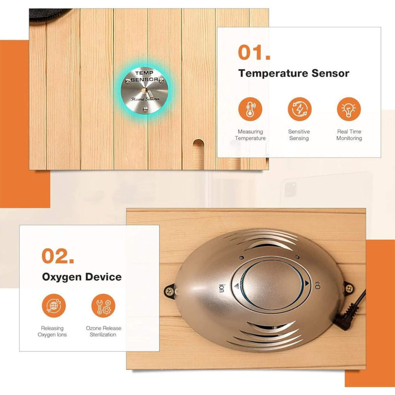 Thermora Valen Luxury 2-Person Low EMF FAR Infrared Heat Wood Home Personal Spa Sauna W/ Panoramic Tempered Glass, 2000W