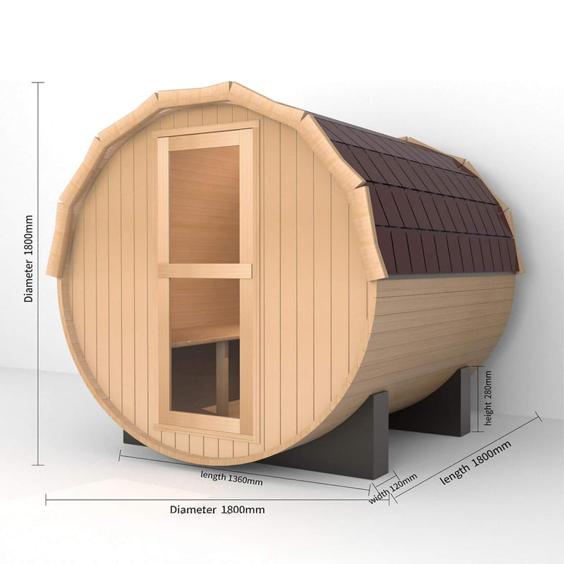 Thermora Haven Premium All-Weather Outdoor Pinewood Barrel Sauna Kit With 4.5KW Heater And Tempered Glass Window