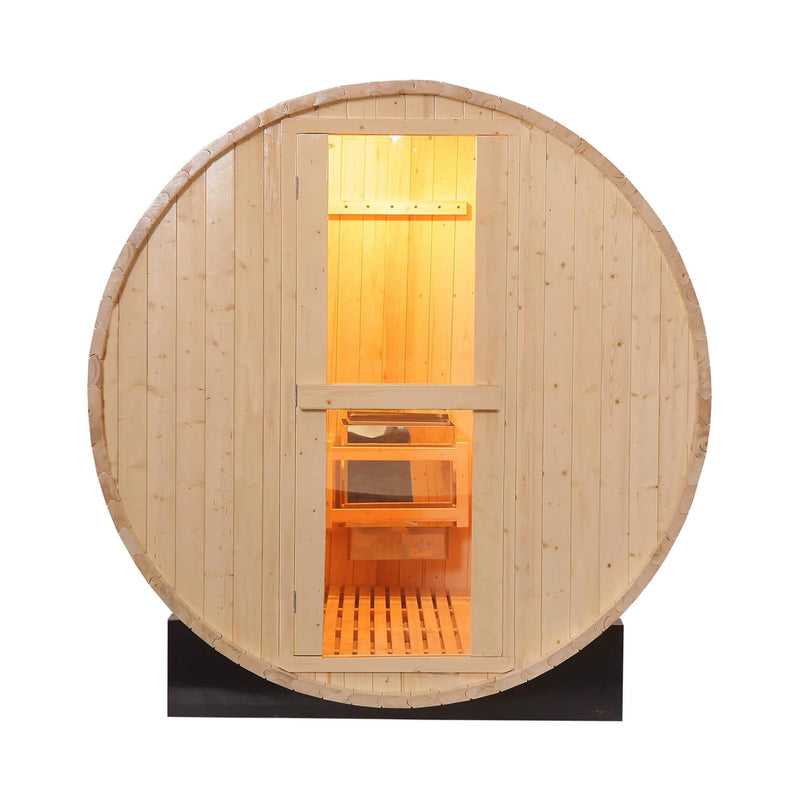 Thermora Haven Premium All-Weather Outdoor Pinewood Barrel Sauna Kit With 4.5KW Heater And Tempered Glass Window