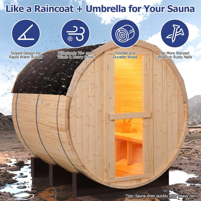 Thermora Haven Premium All-Weather Outdoor Pinewood Barrel Sauna Kit With 4.5KW Heater And Tempered Glass Window