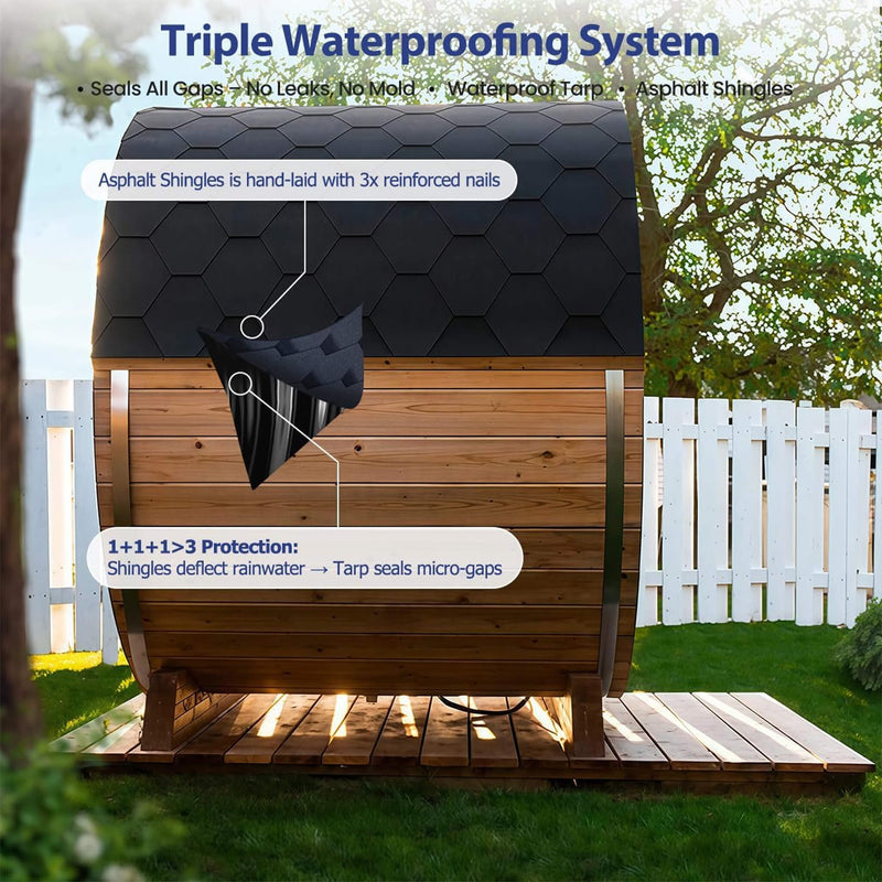 Thermora Haven Premium All-Weather Outdoor Pinewood Barrel Sauna Kit With 4.5KW Heater And Tempered Glass Window