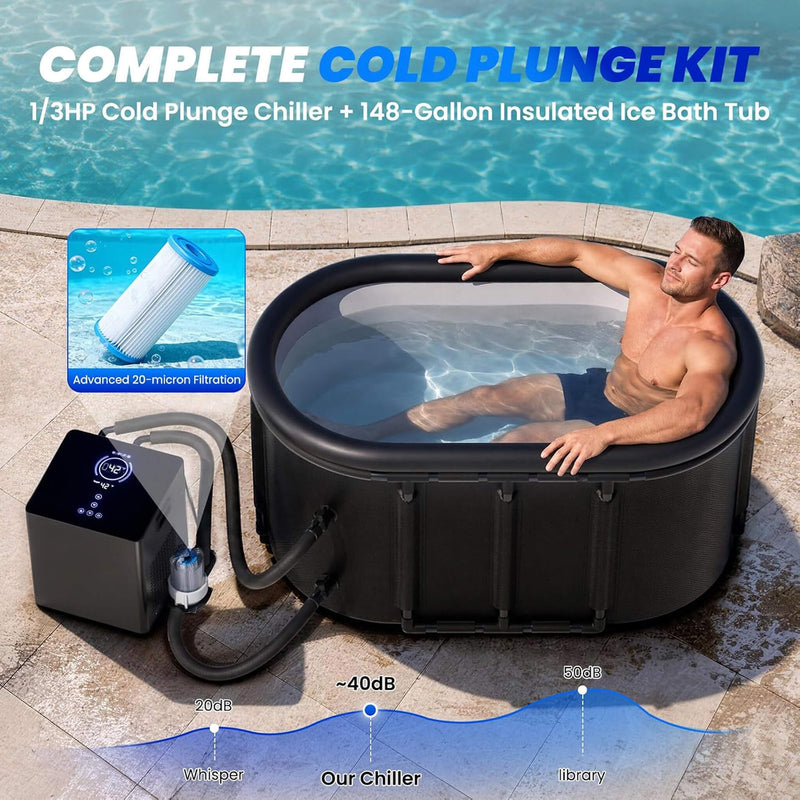 FCP Premium 2XL 148 Gal Cold Plunge Tub Kit With 1/3 HP Chiller, Filter, And Pump (SAK70245)