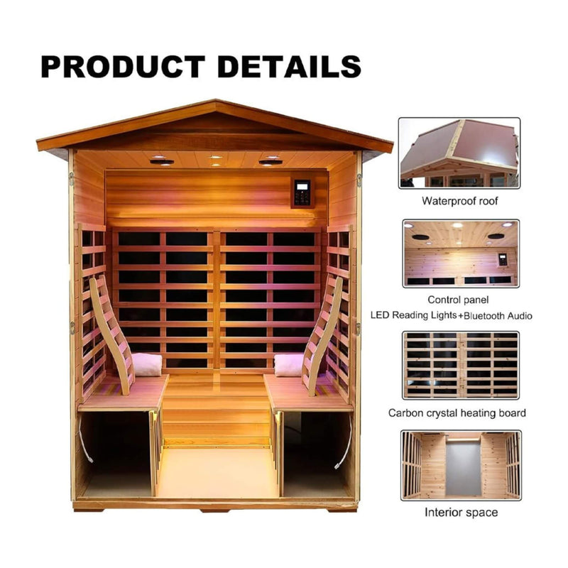 Thermoa Valois Premium 4-Person 2050W Luxury Low EMF Outdoor FAR Infrared Home Sauna With Bluetooth Audio