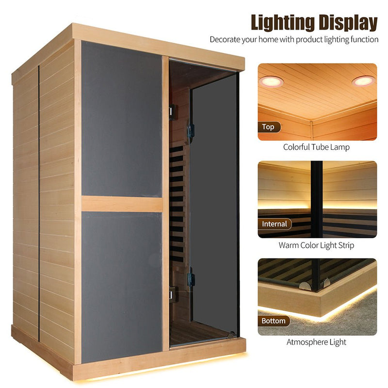 Thermora Helix Premium Large 2-Person V-Shaped FAR Infrared Sauna Room With Double Glass Doors, 1980W