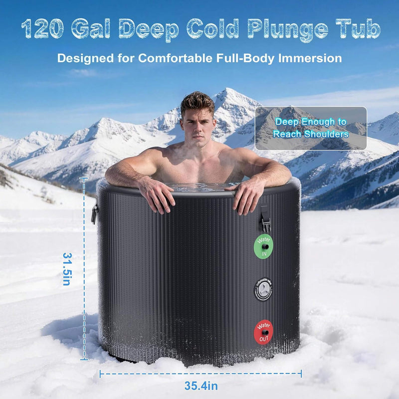 FCP Premium XL 120 Gal Cold Plunge Tub Kit With 1/3 HP Chiller, Filter And Pump (SAK58283)