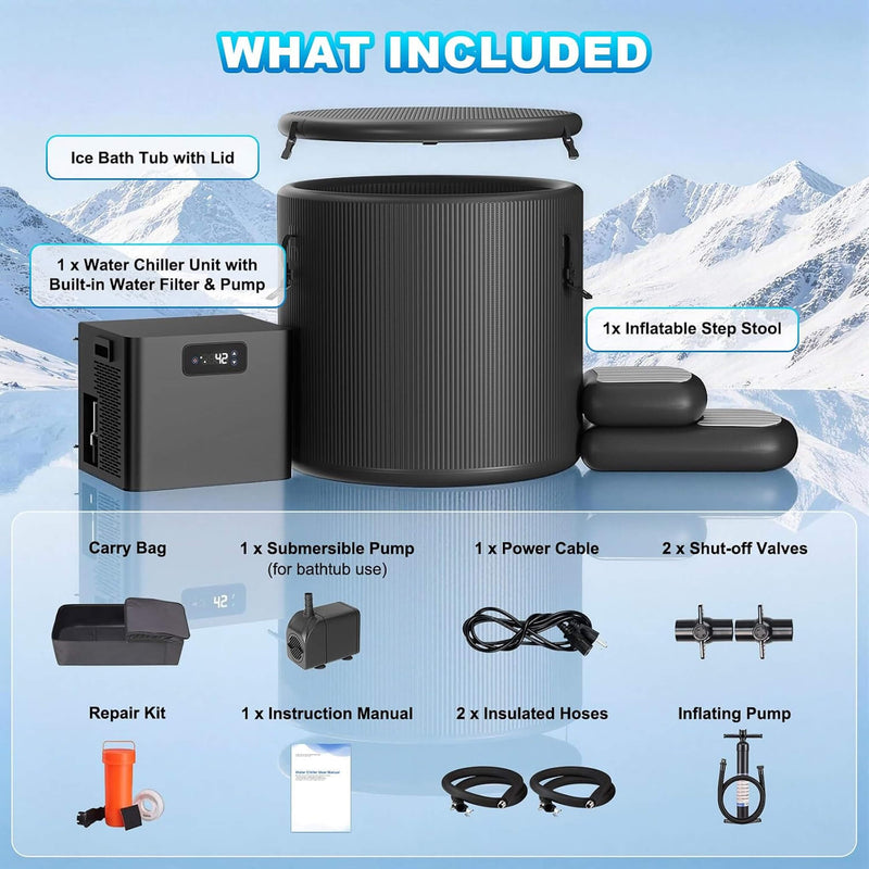FCP Premium XL 120 Gal Cold Plunge Tub Kit With 1/3 HP Chiller, Filter And Pump (SAK58283)