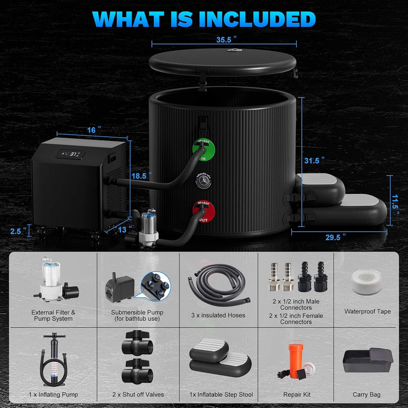 FCP Premium XL 120 Gal Cold Plunge Tub With 1HP Chiller, Filter, And Pump