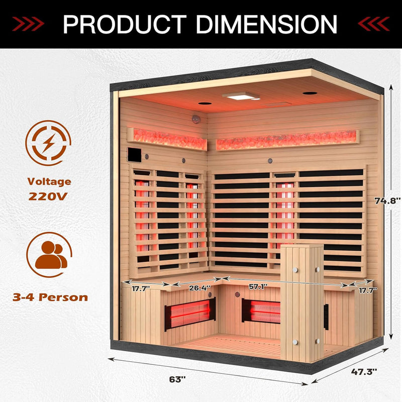 Rövia Ember 4-Person Full-Spectrum Infrared Sauna With Himalayan Salt Panels