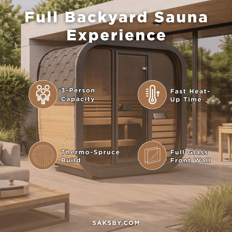 SaunaLife Model CL4G 3-Person Cube-Series Luxury Wooden Outdoor Home Sauna Kit