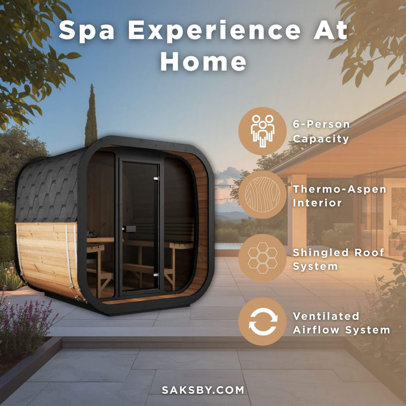 SaunaLife Model CL7G 6-Person Cube-Series Luxury Wooden Outdoor Home Sauna Kit