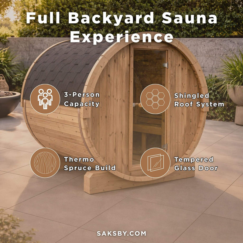 SaunaLife Model E6 Ergo Series 3-Person Thermo-Spruce Backyard Sauna Barrel