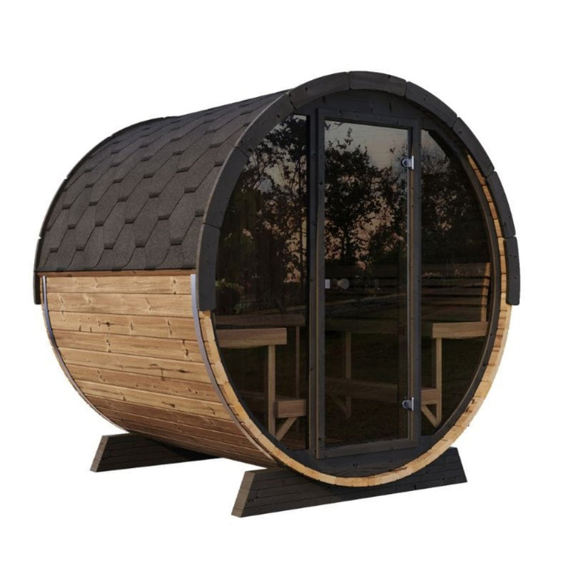 SaunaLife Model EE8G Ergo Series 6-Person Outdoor Sauna Barrel With Tempered Glass Front