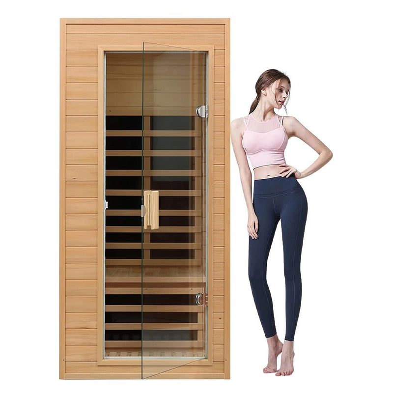 Thermora Elara Premium 1-Person Indoor Low EMF FAR Infrared Heat Hemlock Wood Personal Home Spa Sauna, 1200W