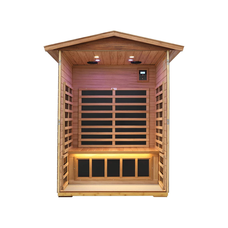 Thermora Ignis 2-Person Ultra-Low EMF Mahogany Outdoor Infrared Sauna With Bluetooth Speakers