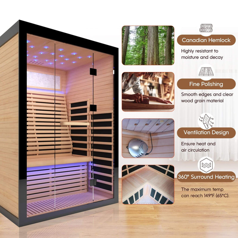 Thermora Vapor Luxury 2-Person Canadian Hemlock Wood Far Infrared Home Sauna